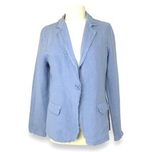 Venti6 Italy 100% Linen Blazer Blue Frayed Edge Boho Casual Jacket L